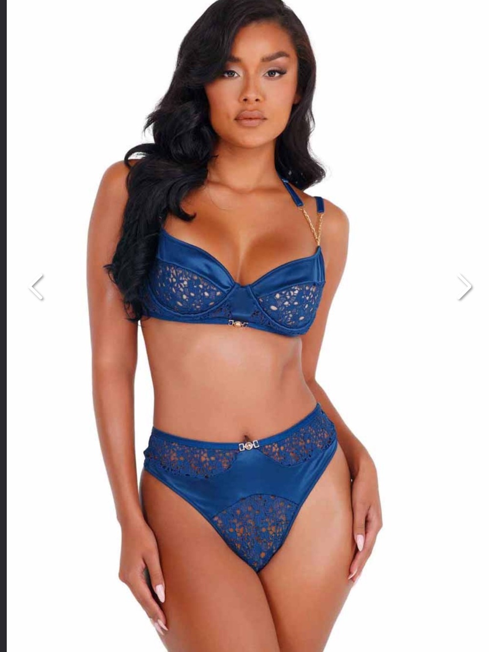 Roma Navy Blue Lace Satin Bra & High-Cut Panty Set
